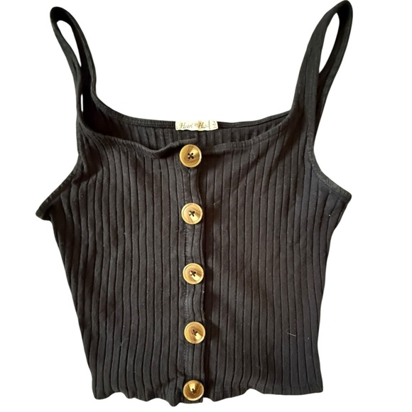 Heart & Hips Black Ribbed Tank with Button Detail - Picture 1 of 5